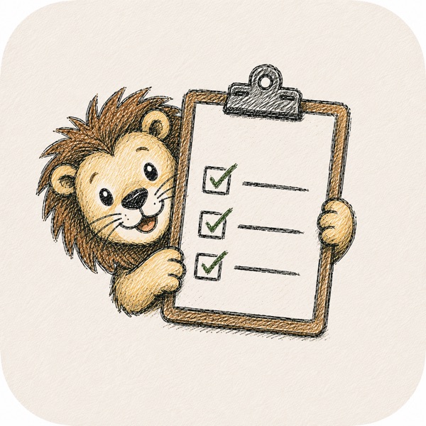 The zooDo app icon: a pencil-sketched lion holding a clipboard